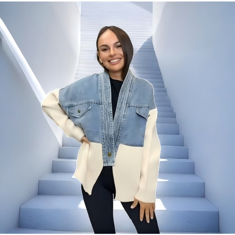 Stylische Frauen-Jacke mit Patchwork-Design und langen Ärmeln
