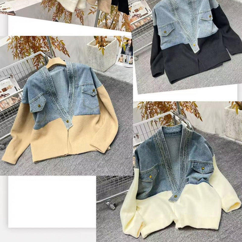 Stylische Frauen-Jacke mit Patchwork-Design und langen Ärmeln