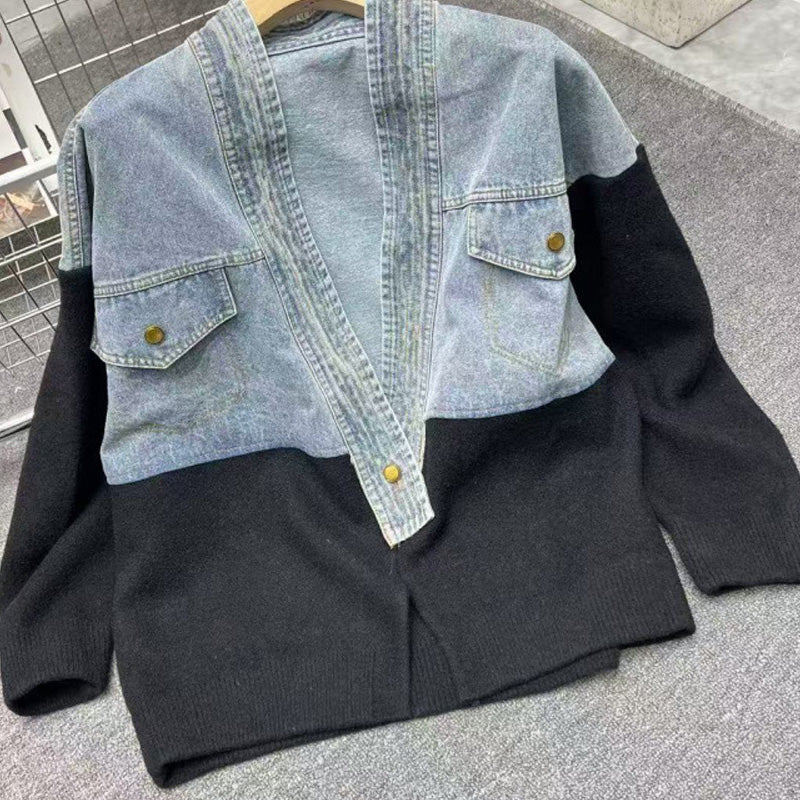 Stylische Frauen-Jacke mit Patchwork-Design und langen Ärmeln