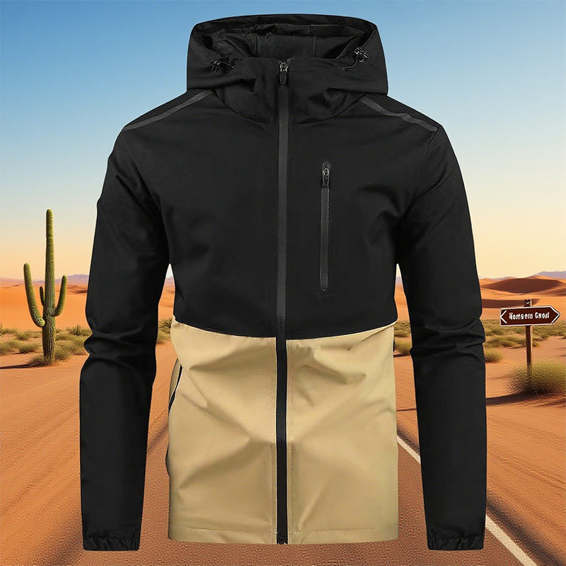 Winddichte Freizeit-Herrenjacke mit Kapuze und Color-Blocking