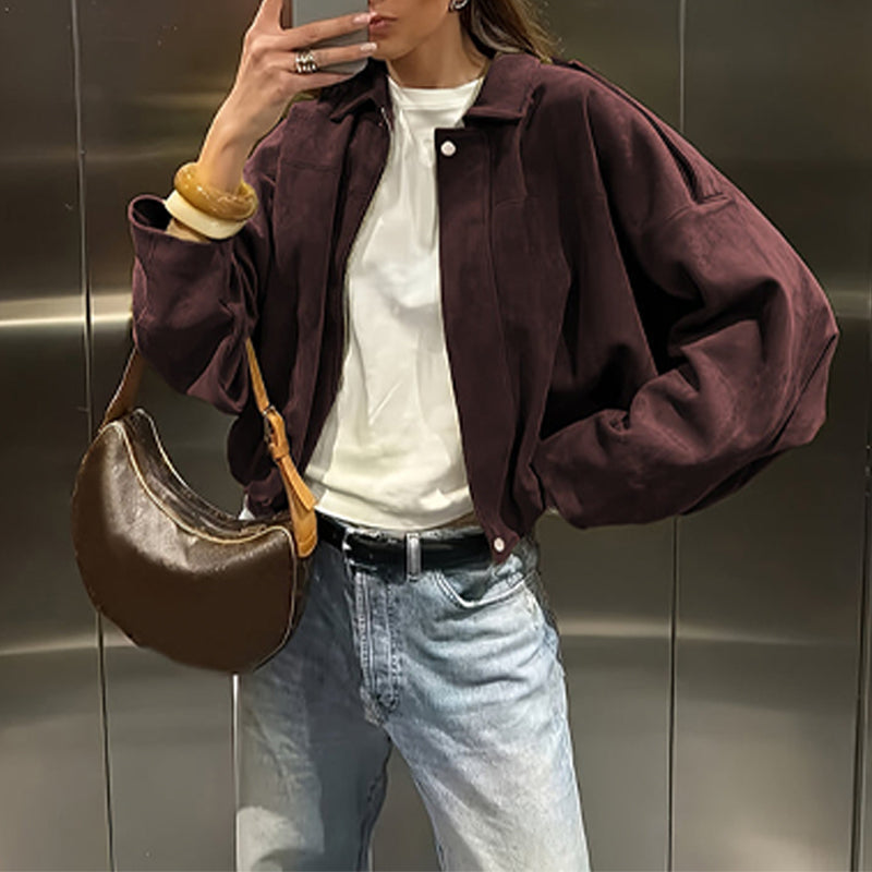 Damen-Pilotenjacke mit Veloursleder-Optik