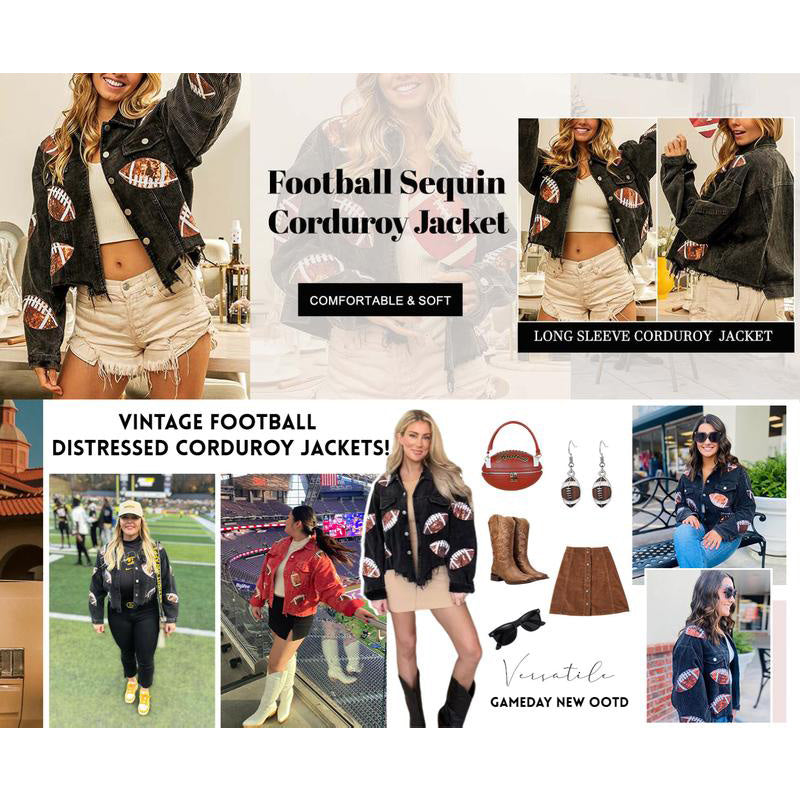 Damen-Baseballjacke mit Stehkragen, Paillettenstickerei und Cordstoff im Vintage-Stil - Elegantes Oberteil mit Glitzerdetails