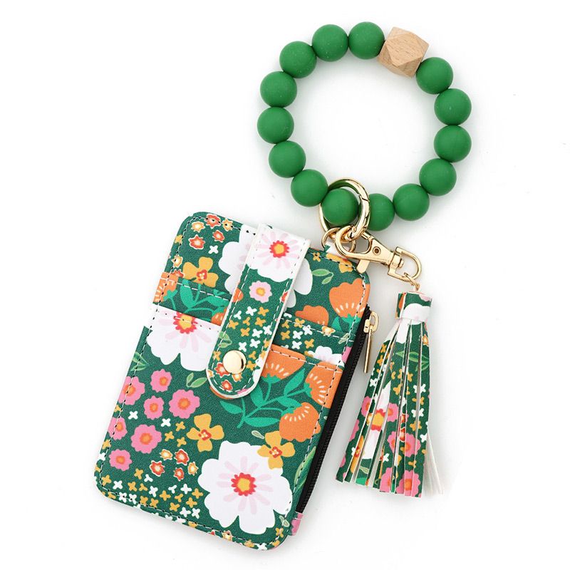 Kartentasche im Boho-Stil für Damen mit Perlenarmband und Quasten-Schlüsselanhänger