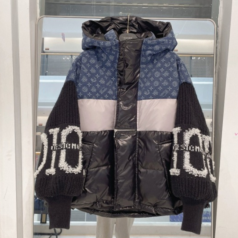 ✨🎅Weihnachtsangebote – Nur für kurze Zeit!⏰Damen Steppjacke mit Kapuze, Strickärmeln und Patchwork-Design