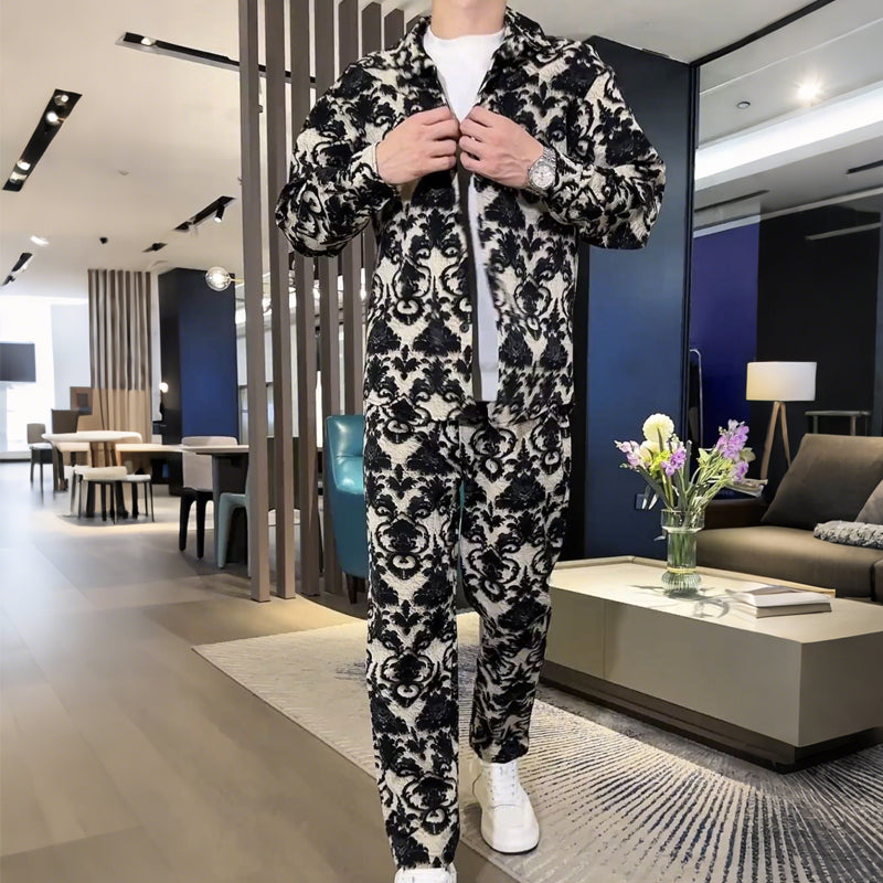 Herren-Set aus Jacke und Hose mit Blumenmuster