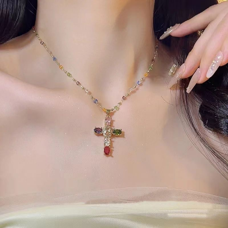 💖Farbenfrohe Strass-Kreuz-Anhänger Halsketten