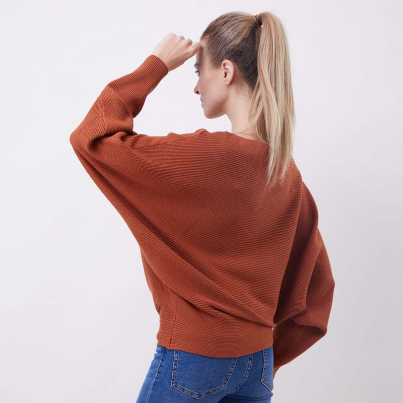 🔥Black-Friday-Mega-Angebot – 50 % Rabatt!🔥Damenbootsausschnitt mit Dolman-Ärmeln und Rippstrick-Gestrick Pullover