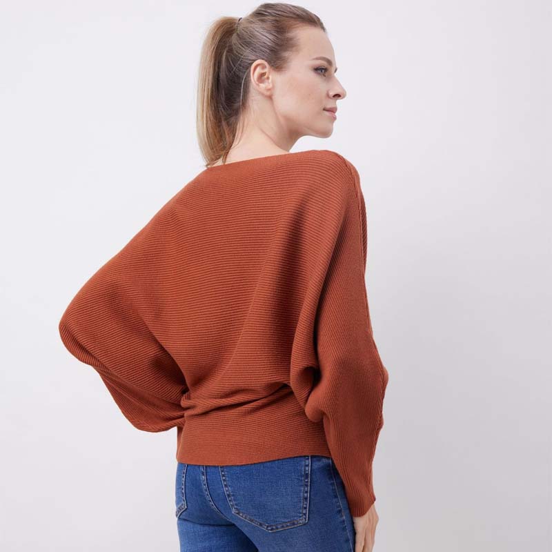 🔥Black-Friday-Mega-Angebot – 50 % Rabatt!🔥Damenbootsausschnitt mit Dolman-Ärmeln und Rippstrick-Gestrick Pullover