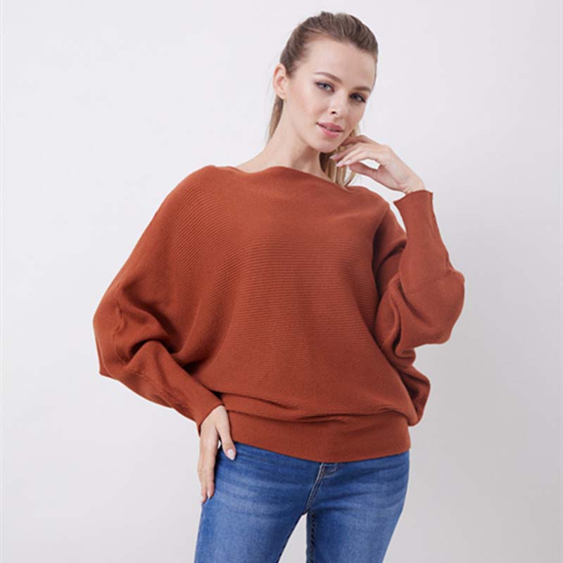 🔥Black-Friday-Mega-Angebot – 50 % Rabatt!🔥Damenbootsausschnitt mit Dolman-Ärmeln und Rippstrick-Gestrick Pullover
