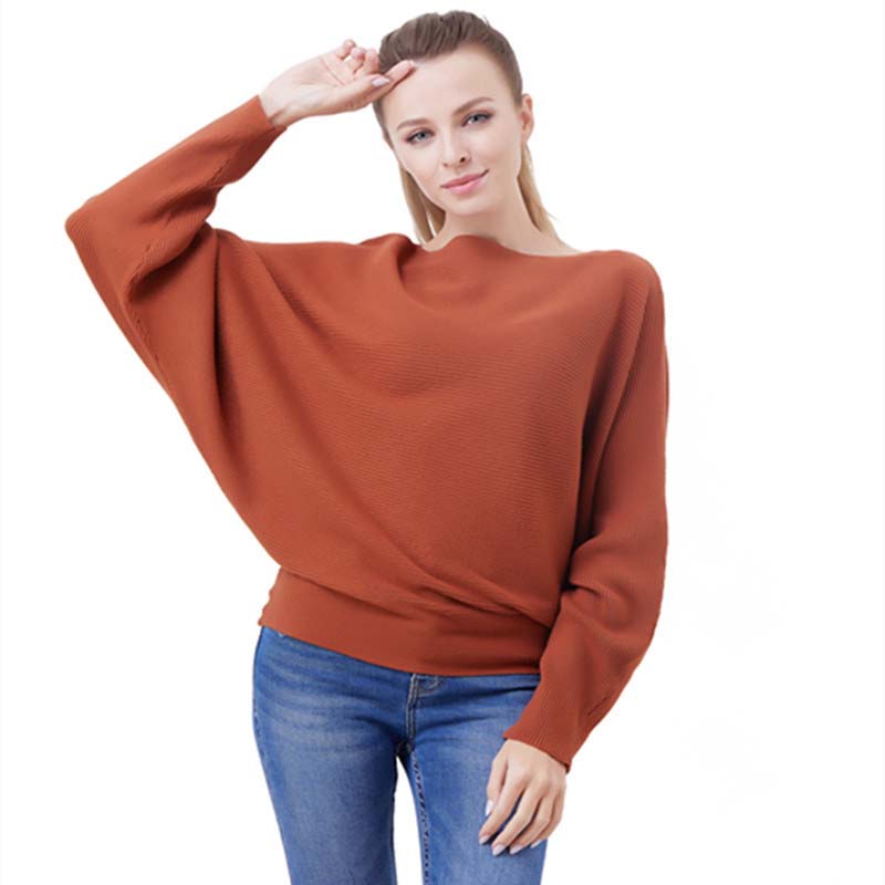 🔥Black-Friday-Mega-Angebot – 50 % Rabatt!🔥Damenbootsausschnitt mit Dolman-Ärmeln und Rippstrick-Gestrick Pullover
