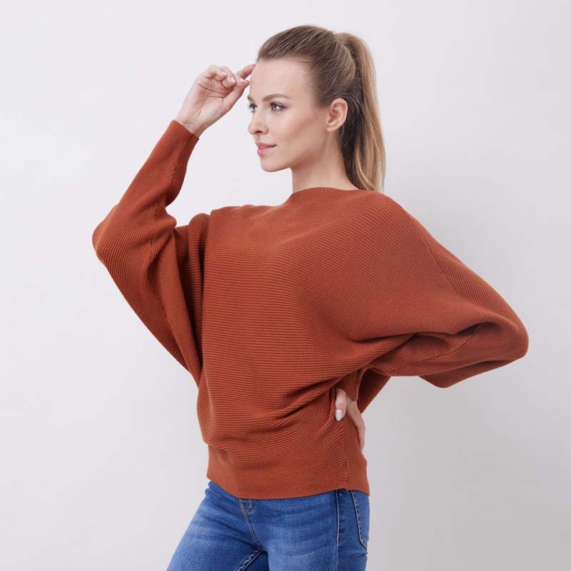 🔥Black-Friday-Mega-Angebot – 50 % Rabatt!🔥Damenbootsausschnitt mit Dolman-Ärmeln und Rippstrick-Gestrick Pullover