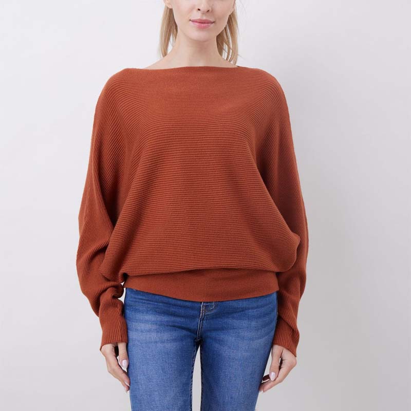 🔥Black-Friday-Mega-Angebot – 50 % Rabatt!🔥Damenbootsausschnitt mit Dolman-Ärmeln und Rippstrick-Gestrick Pullover