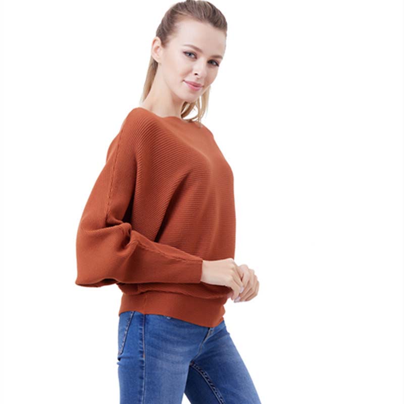 🔥Black-Friday-Mega-Angebot – 50 % Rabatt!🔥Damenbootsausschnitt mit Dolman-Ärmeln und Rippstrick-Gestrick Pullover