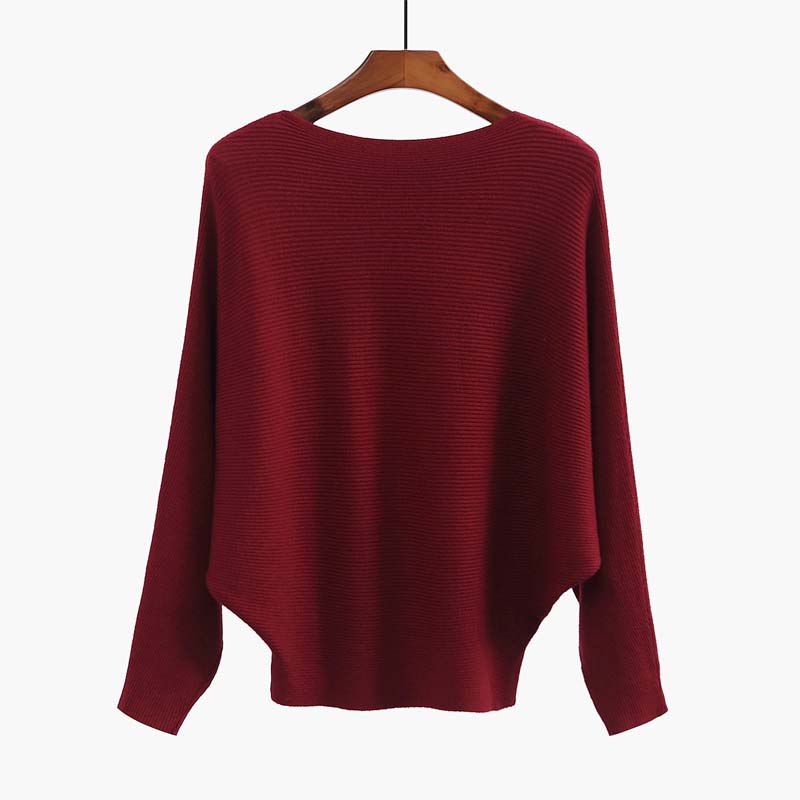 🔥Black-Friday-Mega-Angebot – 50 % Rabatt!🔥Damenbootsausschnitt mit Dolman-Ärmeln und Rippstrick-Gestrick Pullover