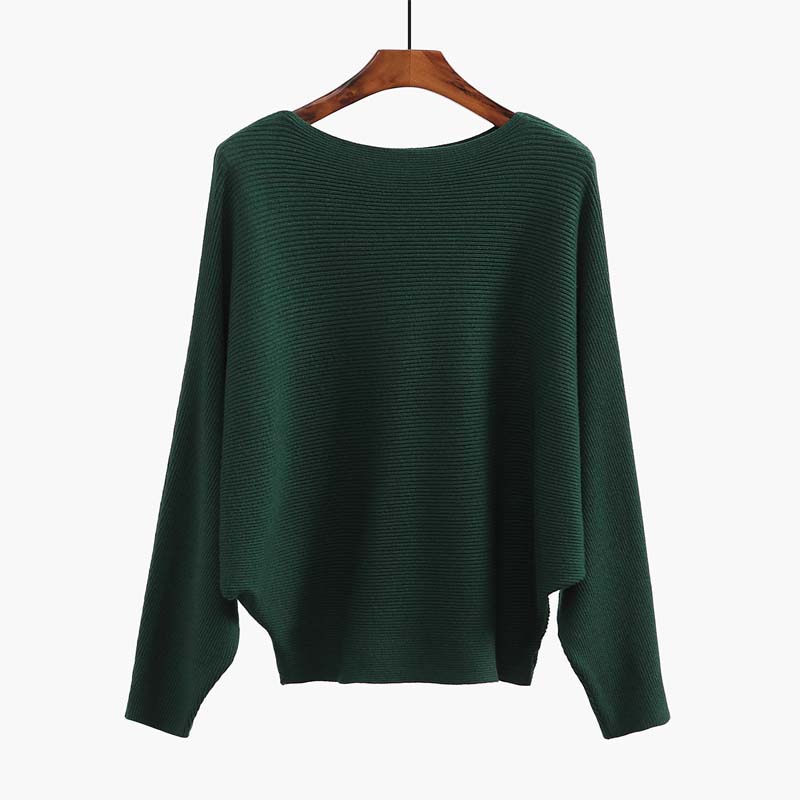 🔥Black-Friday-Mega-Angebot – 50 % Rabatt!🔥Damenbootsausschnitt mit Dolman-Ärmeln und Rippstrick-Gestrick Pullover
