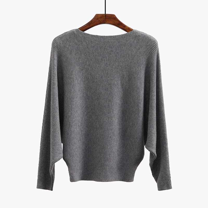🔥Black-Friday-Mega-Angebot – 50 % Rabatt!🔥Damenbootsausschnitt mit Dolman-Ärmeln und Rippstrick-Gestrick Pullover