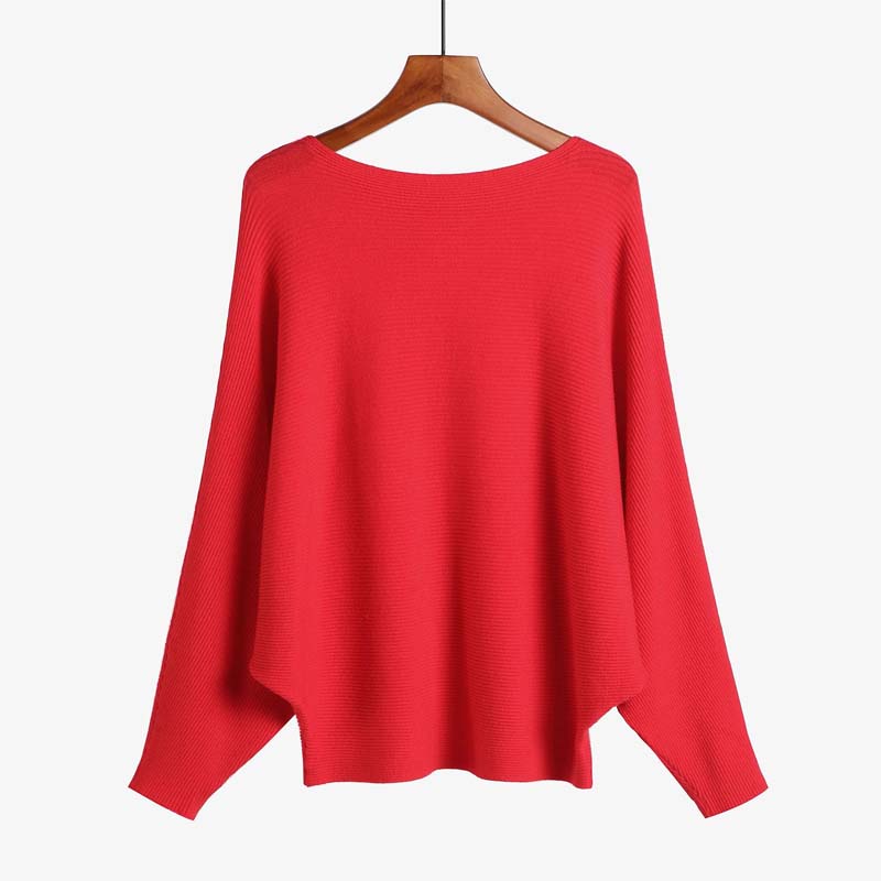 🔥Black-Friday-Mega-Angebot – 50 % Rabatt!🔥Damenbootsausschnitt mit Dolman-Ärmeln und Rippstrick-Gestrick Pullover