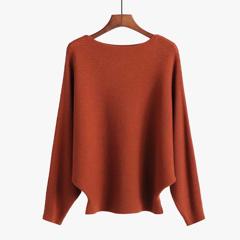 🔥Black-Friday-Mega-Angebot – 50 % Rabatt!🔥Damenbootsausschnitt mit Dolman-Ärmeln und Rippstrick-Gestrick Pullover