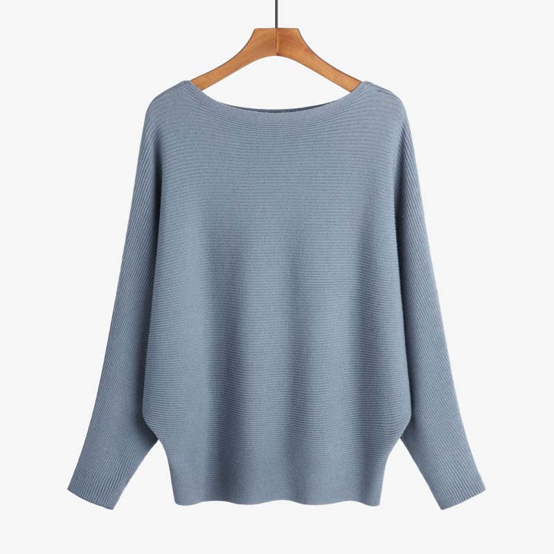 🔥Black-Friday-Mega-Angebot – 50 % Rabatt!🔥Damenbootsausschnitt mit Dolman-Ärmeln und Rippstrick-Gestrick Pullover