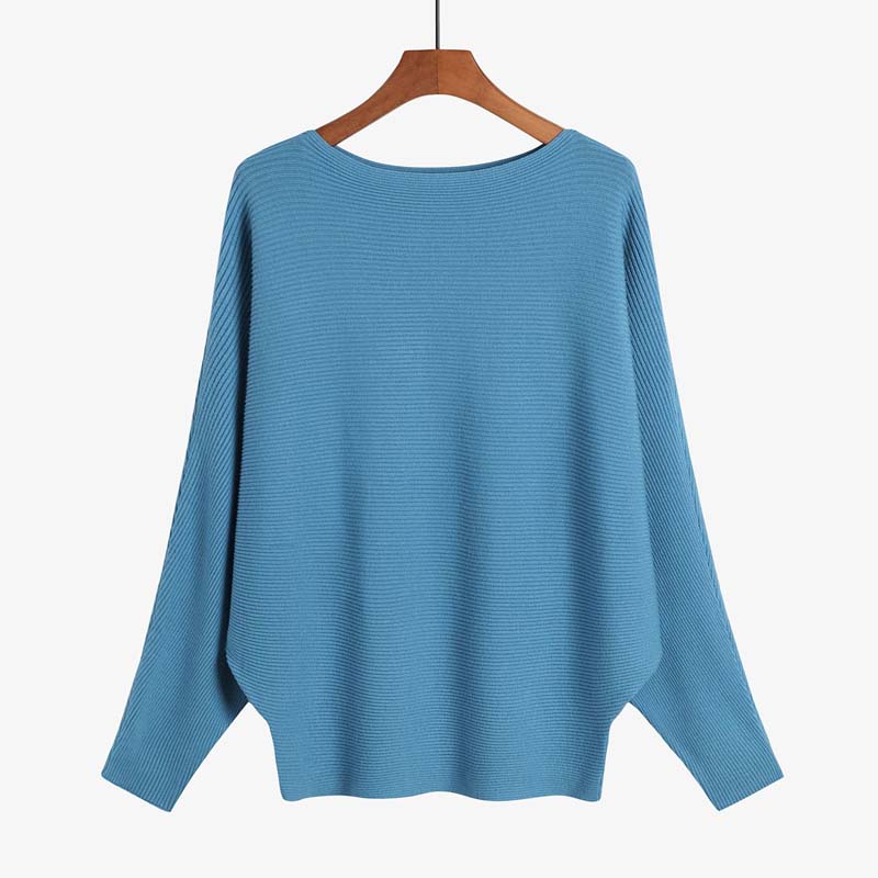 🔥Black-Friday-Mega-Angebot – 50 % Rabatt!🔥Damenbootsausschnitt mit Dolman-Ärmeln und Rippstrick-Gestrick Pullover