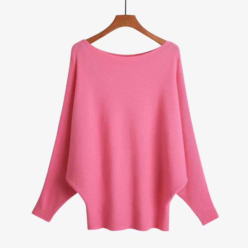 🔥Black-Friday-Mega-Angebot – 50 % Rabatt!🔥Damenbootsausschnitt mit Dolman-Ärmeln und Rippstrick-Gestrick Pullover