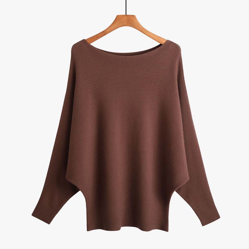 🔥Black-Friday-Mega-Angebot – 50 % Rabatt!🔥Damenbootsausschnitt mit Dolman-Ärmeln und Rippstrick-Gestrick Pullover