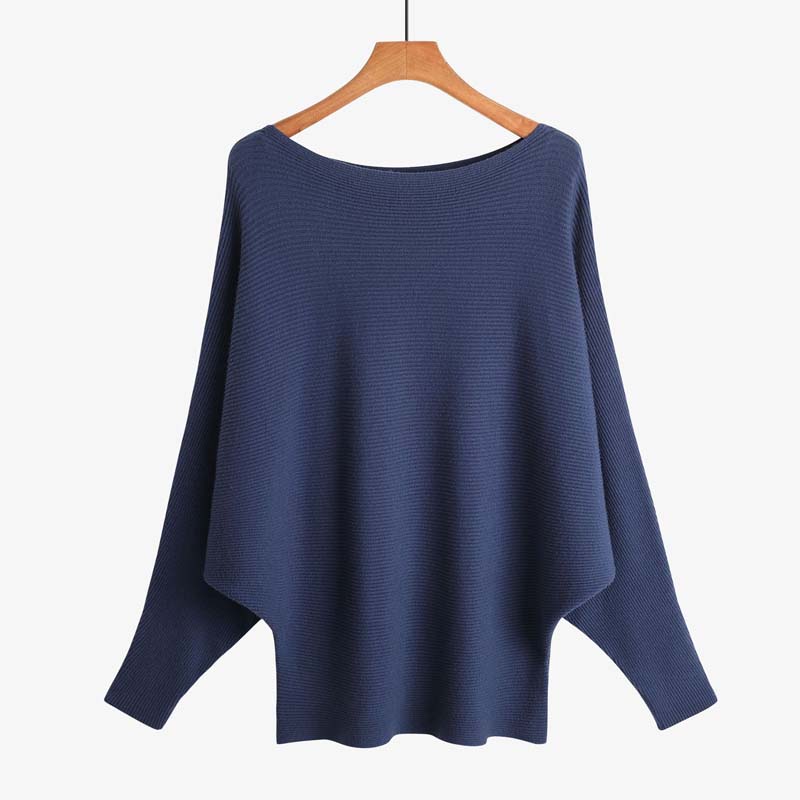 🔥Black-Friday-Mega-Angebot – 50 % Rabatt!🔥Damenbootsausschnitt mit Dolman-Ärmeln und Rippstrick-Gestrick Pullover