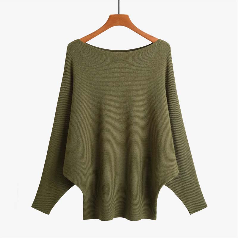🔥Black-Friday-Mega-Angebot – 50 % Rabatt!🔥Damenbootsausschnitt mit Dolman-Ärmeln und Rippstrick-Gestrick Pullover