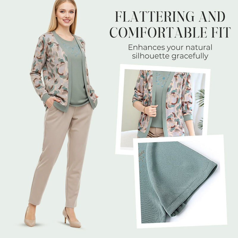 Elegantes 3-teiliges Damen-Set – Strickjacke, Top und Hose für stilvolle Outfits