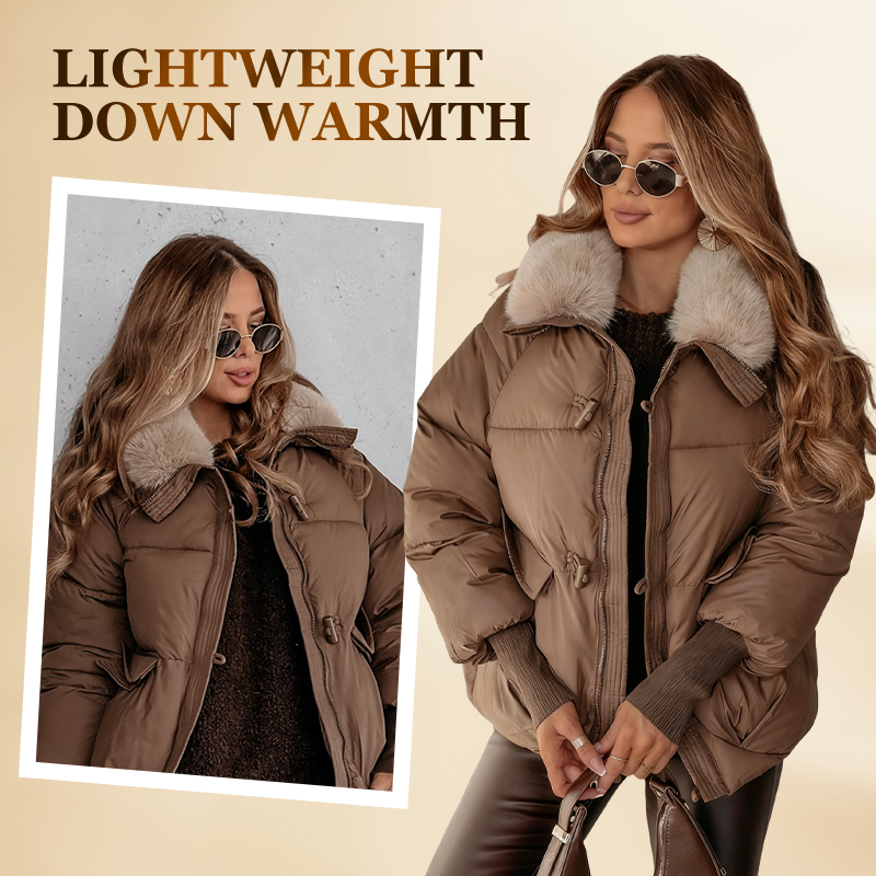 🔥Black-Friday-Mega-Angebot – 50 % Rabatt!🔥Damenmodischer Kurzer Daunenjacke Mit Flauschigem Kragen