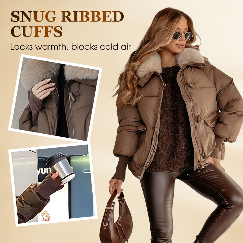 🔥Black-Friday-Mega-Angebot – 50 % Rabatt!🔥Damenmodischer Kurzer Daunenjacke Mit Flauschigem Kragen