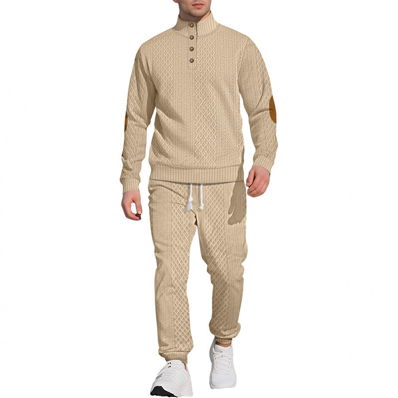 🔥Kostenloser Versand 🔥Lässiges Jacquard-Oberteil mit Stehkragen und Hose mit elastischen Bündchen