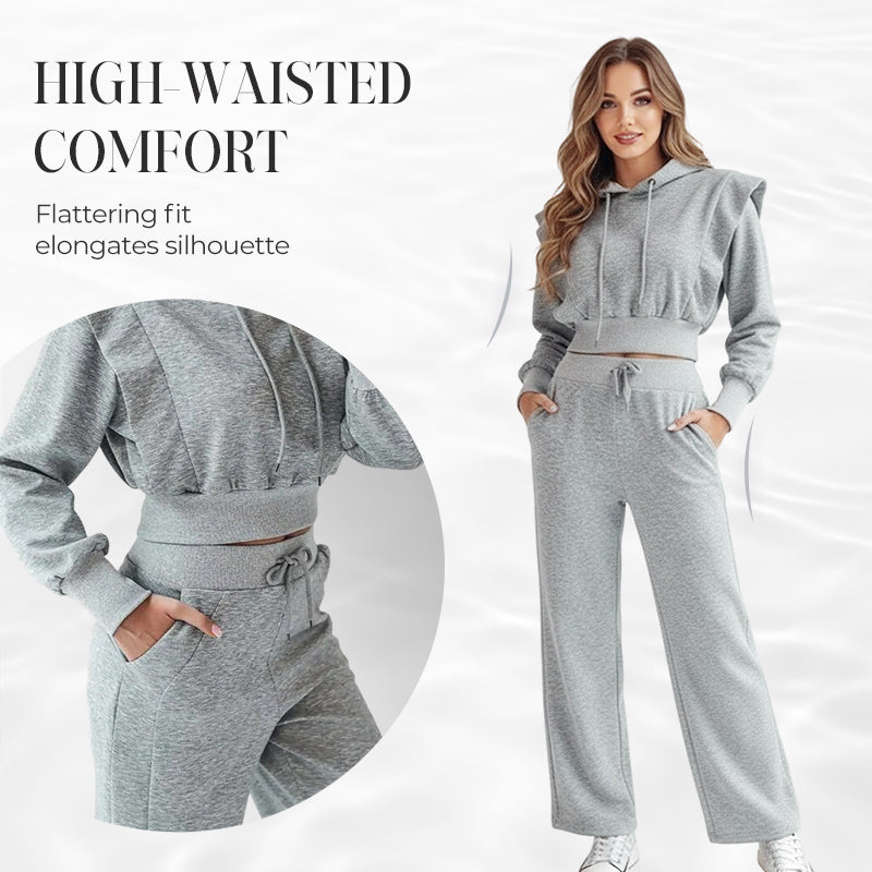 2-teiliges Rippstrick-Langarm-Crop-Top mit Weitbeinhose als abgestimmtes Lounge-Outfit