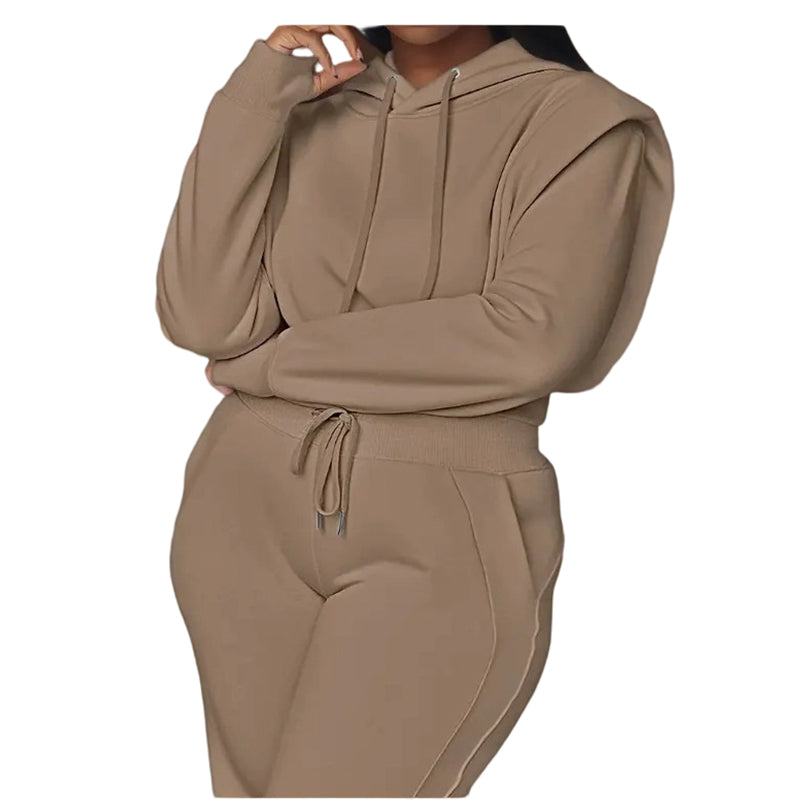 2-teiliges Rippstrick-Langarm-Crop-Top mit Weitbeinhose als abgestimmtes Lounge-Outfit