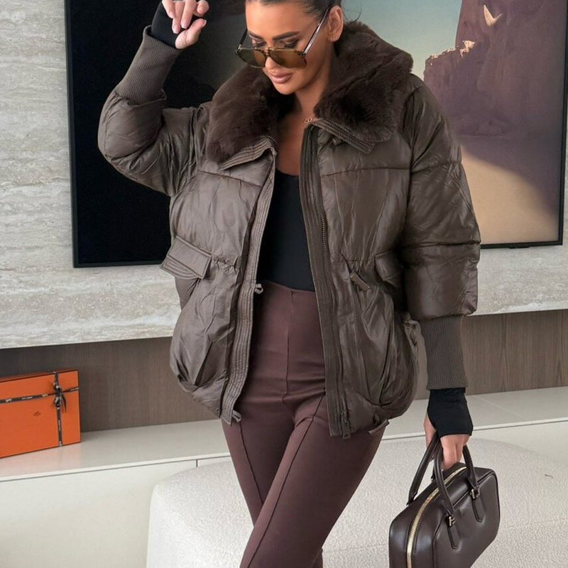 🔥Black-Friday-Mega-Angebot – 50 % Rabatt!🔥Stylische Damen-Pufferjacke mit Kunstfell-Kragen