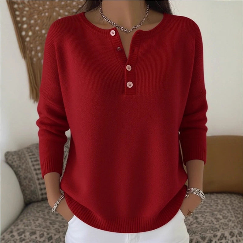 🔥Black-Friday-Mega-Angebot – 50 % Rabatt!🔥Damen Strickpullover mit Henley-Kragen