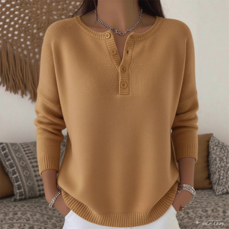 🔥Black-Friday-Mega-Angebot – 50 % Rabatt!🔥Damen Strickpullover mit Henley-Kragen