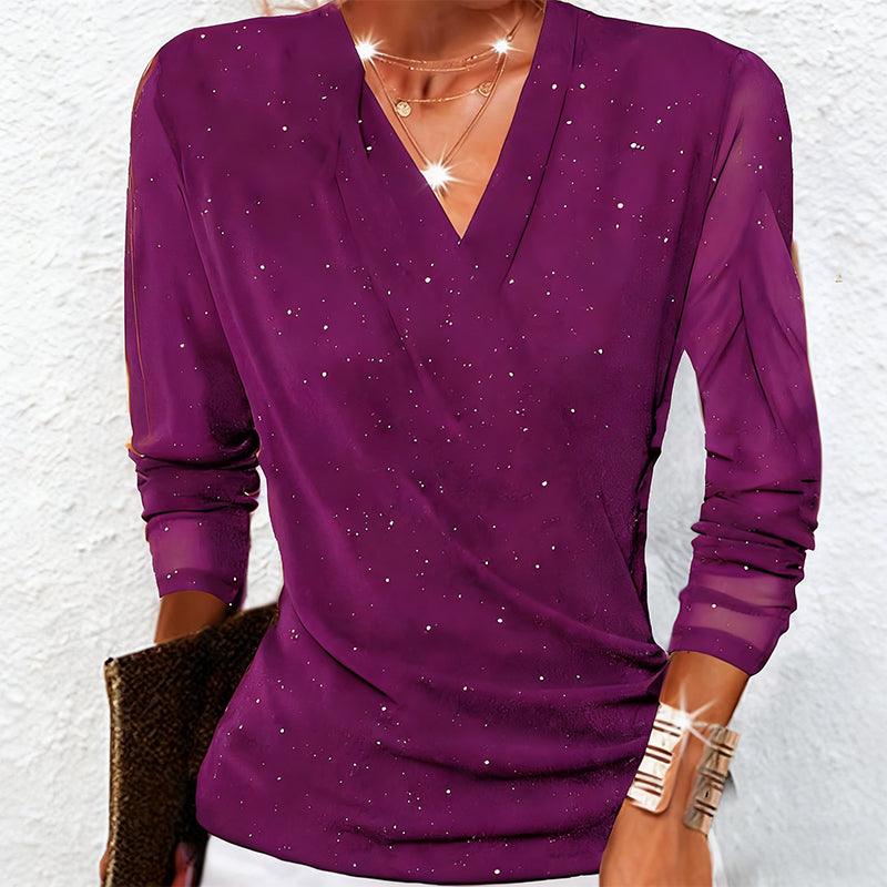 🖤 Black Friday 50% Rabatt für eine begrenzte Zeit 🔥Sparkle Crossover Damen V-Ausschnitt Langarm Top