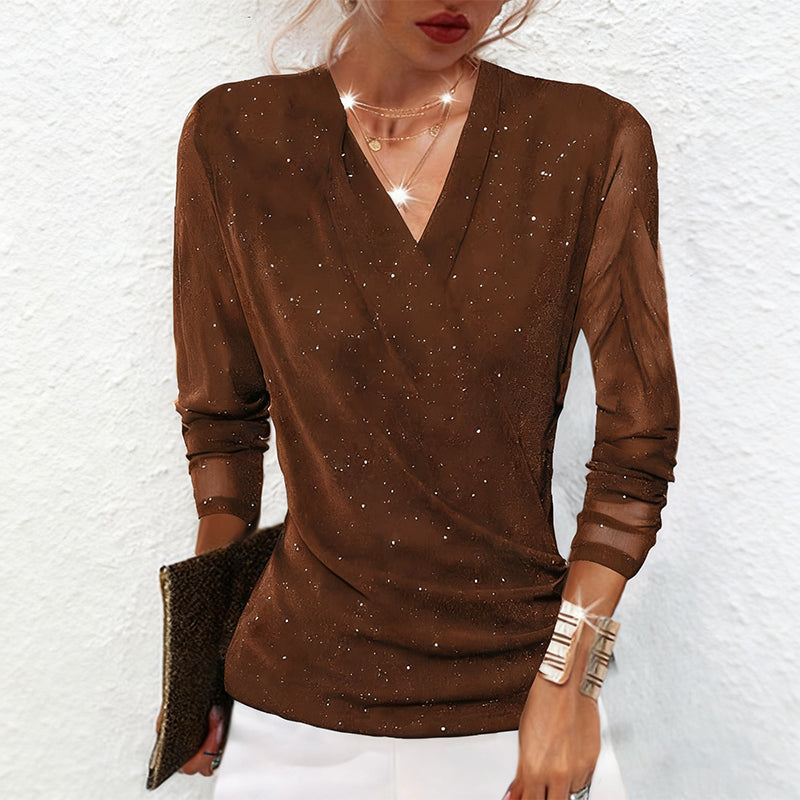 🖤 Black Friday 50% Rabatt für eine begrenzte Zeit 🔥Sparkle Crossover Damen V-Ausschnitt Langarm Top