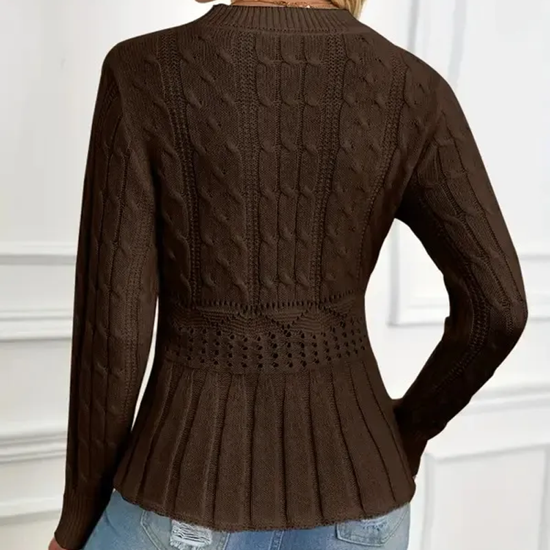🔥Black-Friday-Mega-Angebot – 40 % Rabatt!🔥Damen Pullover mit grobem Strick, Rundhalsausschnitt und Peplum-Saum