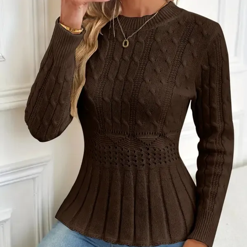 🔥Black-Friday-Mega-Angebot – 40 % Rabatt!🔥Damen Pullover mit grobem Strick, Rundhalsausschnitt und Peplum-Saum