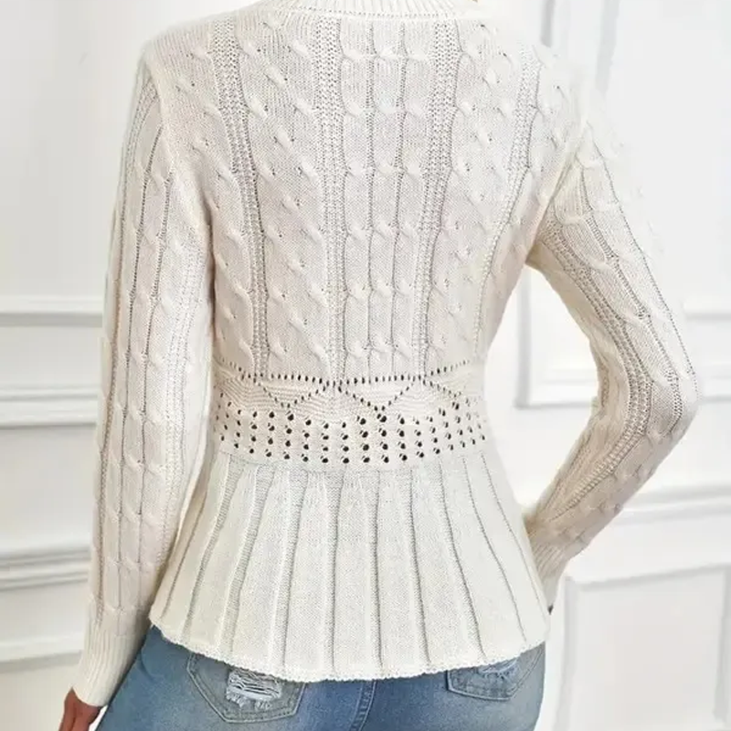 🔥Black-Friday-Mega-Angebot – 40 % Rabatt!🔥Damen Pullover mit grobem Strick, Rundhalsausschnitt und Peplum-Saum