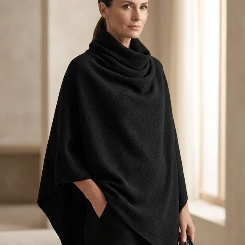 Damen-Set: Cape-Oberteil mit Wasserfallkragen & Hose mit weitem Bein