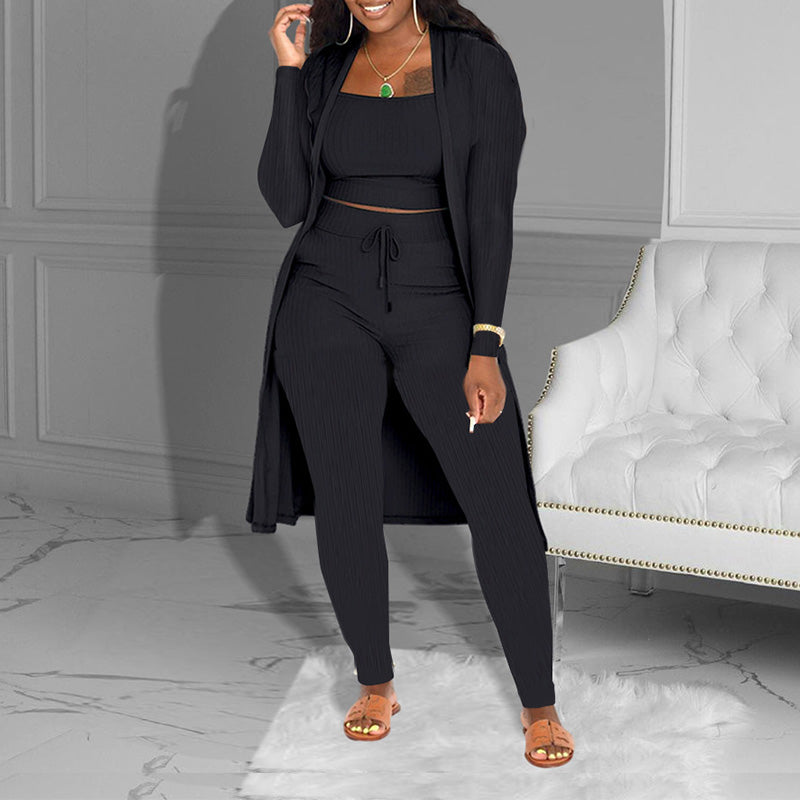 ✨🔥Lässiges 3-teiliges Strickset – Cropped Top, Cardigan & Hose💞