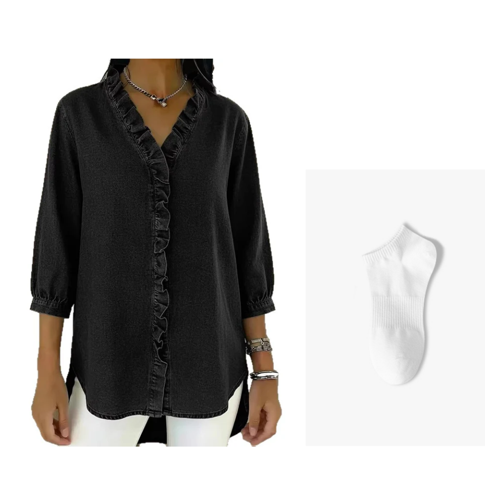 Damen Freizeithemd mit Rüschen V-Ausschnitt – feminin, luftig & vielseitig für jeden Tag im Büro oder in der Freizeit