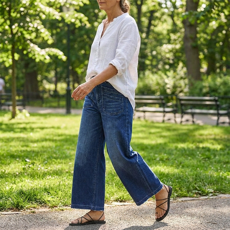 Damen Casual High-Rise Weitbeinjeans