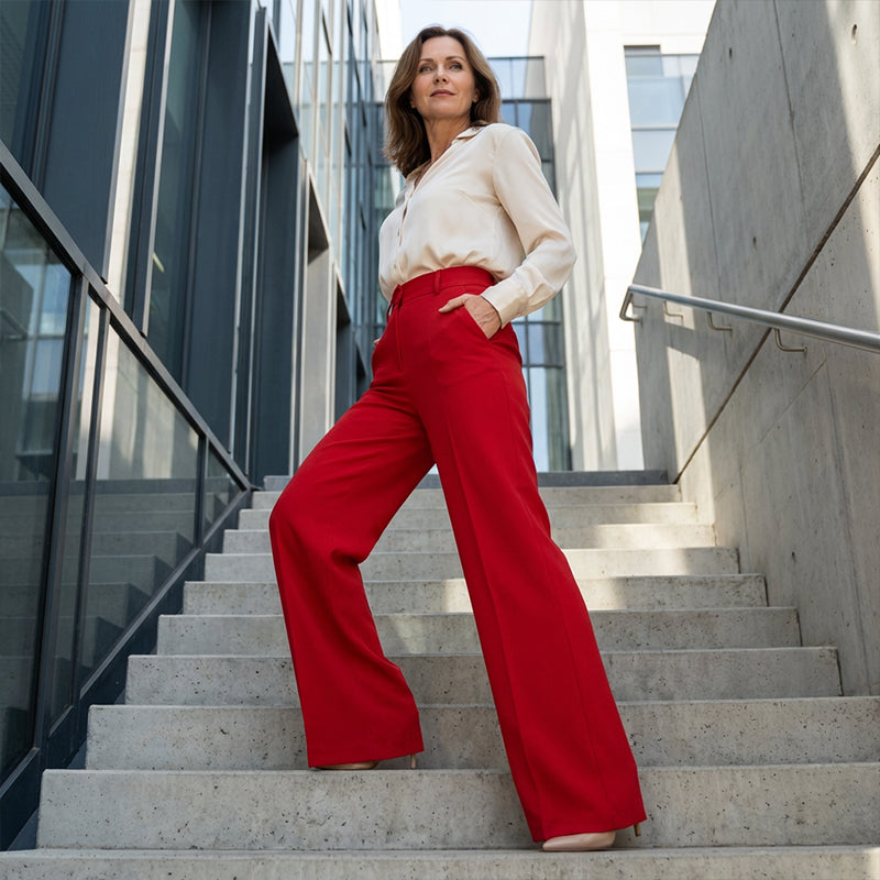 ⌛ Nur noch 3 Tage – 50 % auf alles! ⏰ Damen-Hose mit hohem Bund, weitem Bein und einfarbigem Bein
