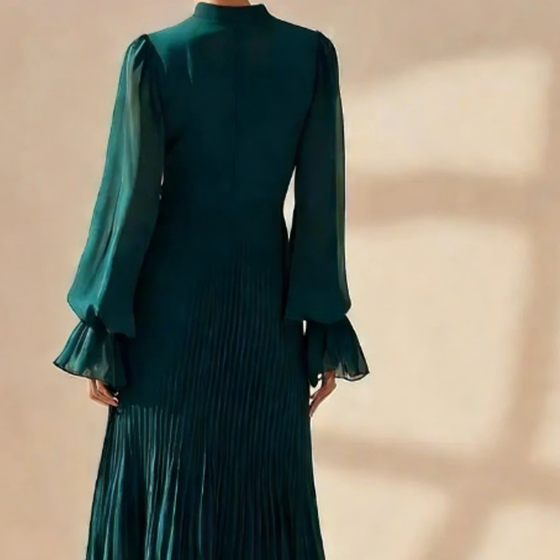 Damen Plissee-Midikleid mit Volants und Schlüsselloch-Ausschnitt