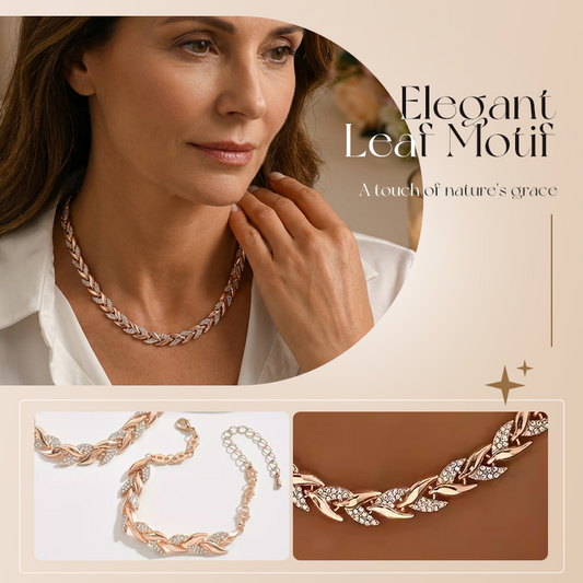 🐰🌸 Oster-Angebot – 50% Rabatt auf alles🎁Verstellbares Halsketten- und Armband-Set im Blatt-Design mit Strasssteinen