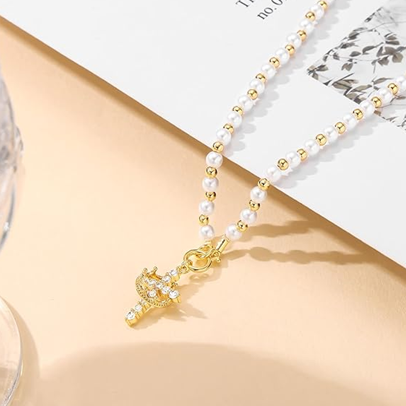 ✨ Zweilagige Perlenkette mit Kreuz-Anhänger – Vintage & schlichtes Design